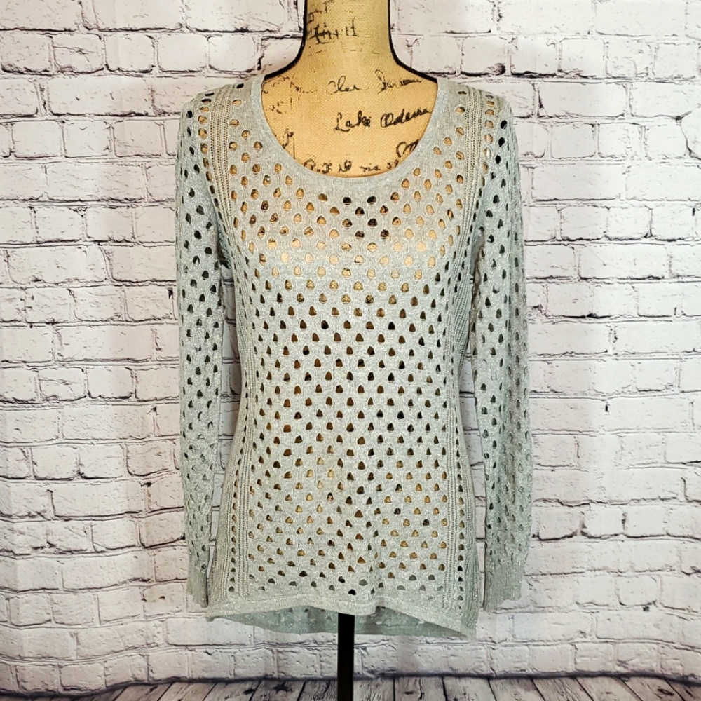 Rock & Republic Metallic Silver/Gray Asymmetrical Sweater Size M